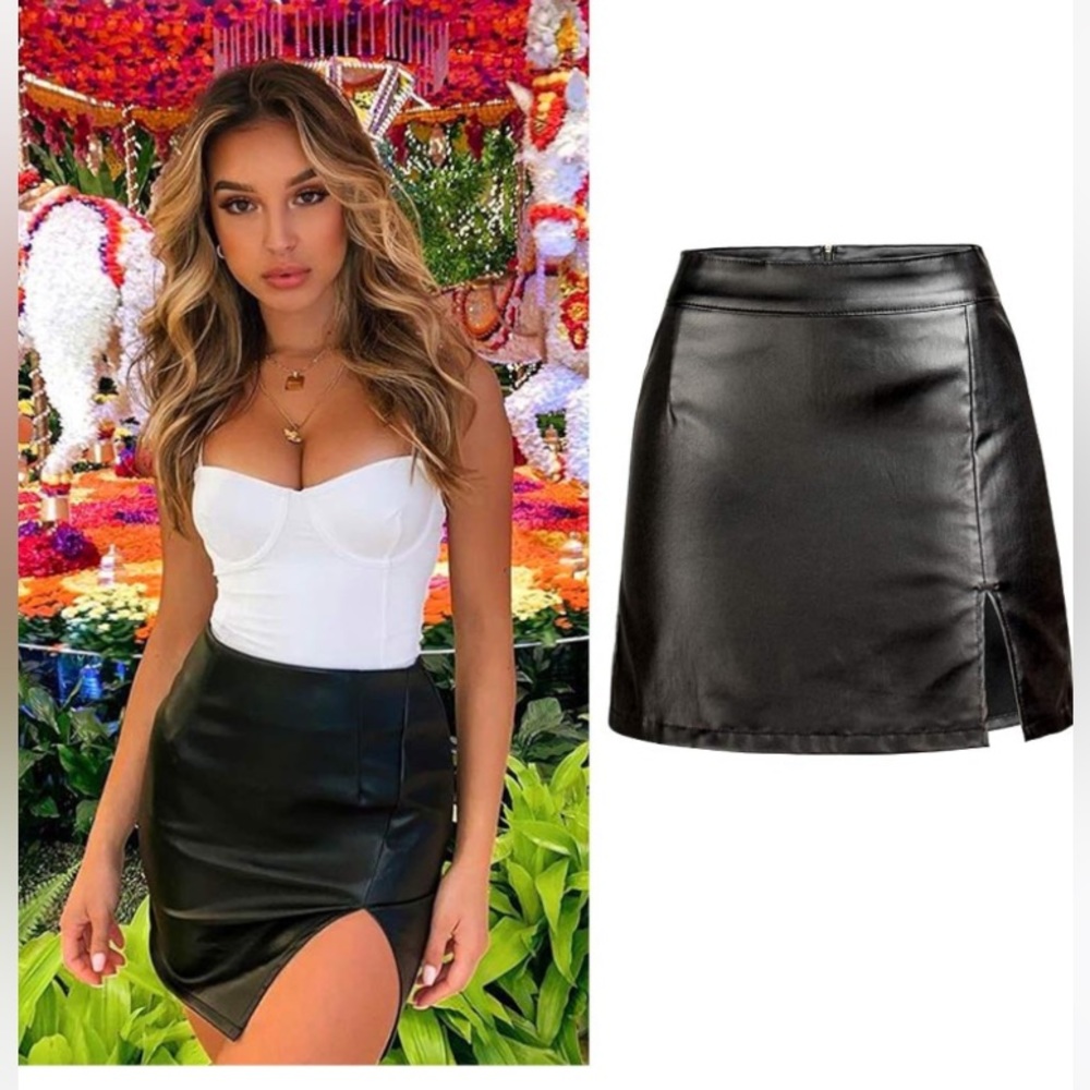 New leather skirt. Mango pop. XS